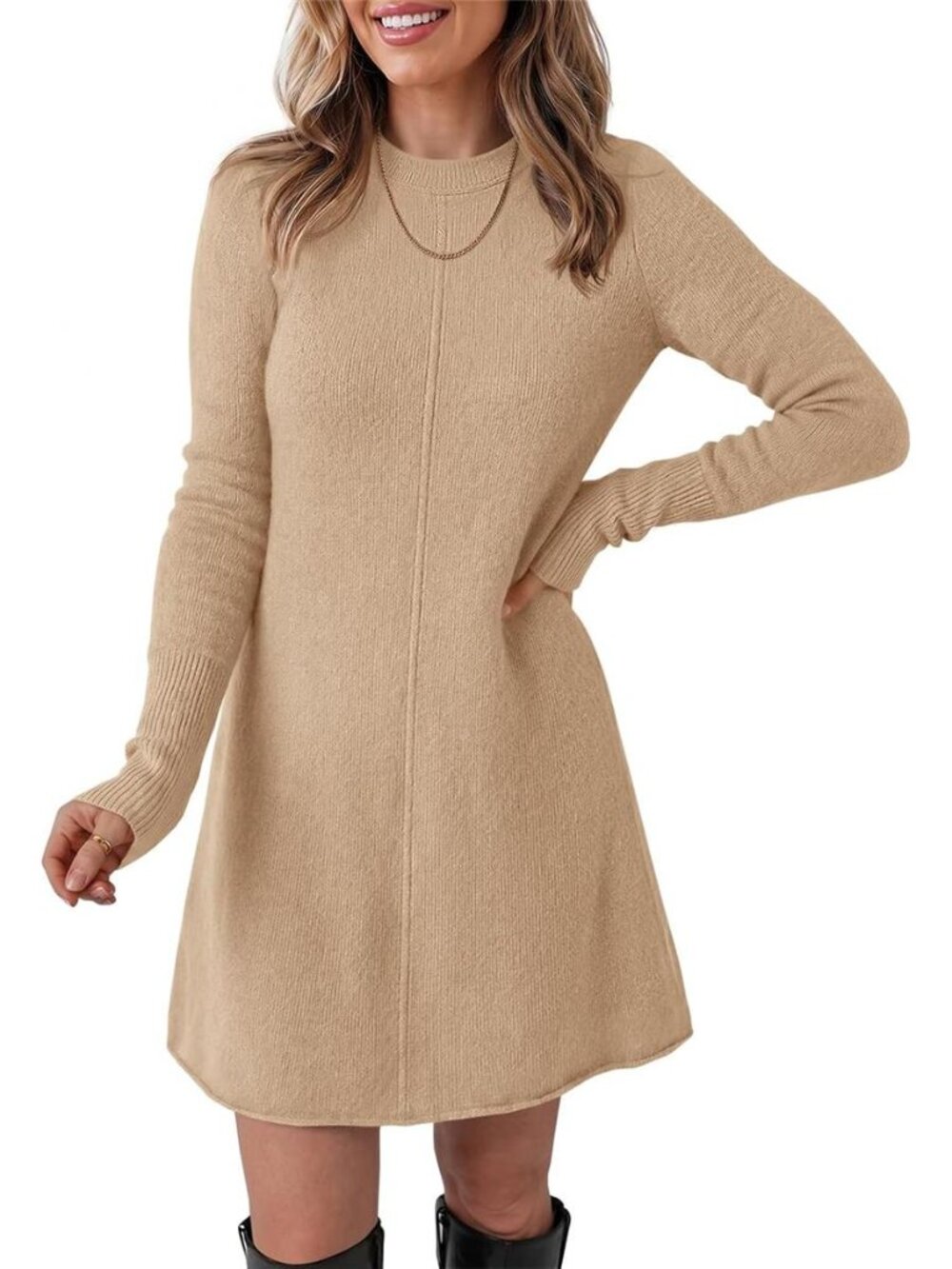 Saodimallsu Womens Long Sleeve Sweater Mini Dress Fall Knit Short Dresses